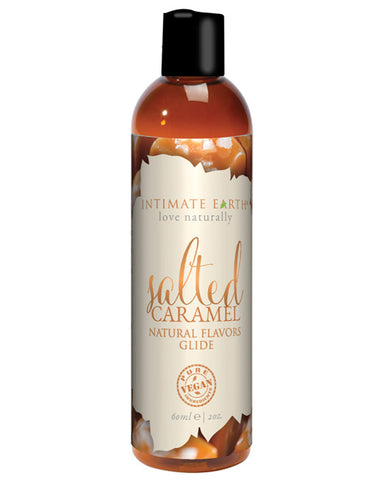 A bottle of Intimate Earth Salted Caramel Natural Flavor Glide