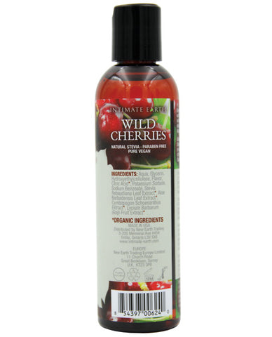 The back of a bottle of Intimate Earth Naughty Peaches Natural Flavor Glide