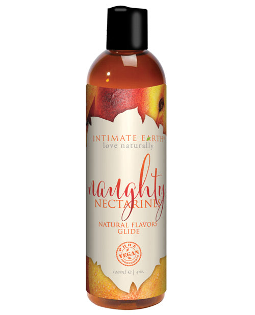 A bottle of Intimate Earth Naughty Peaches Natural Flavor Glide