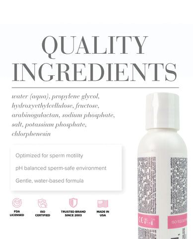Product bottle with ingredients list and certification logos on a white background