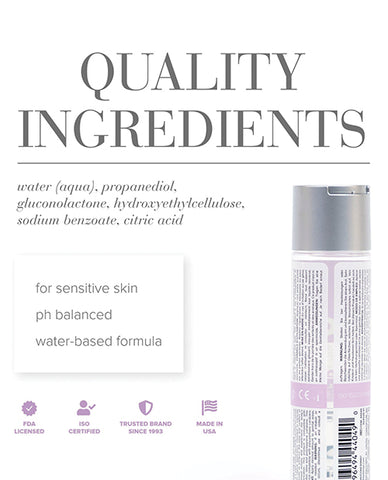Product label with quality ingredients text and a bottle on a white background