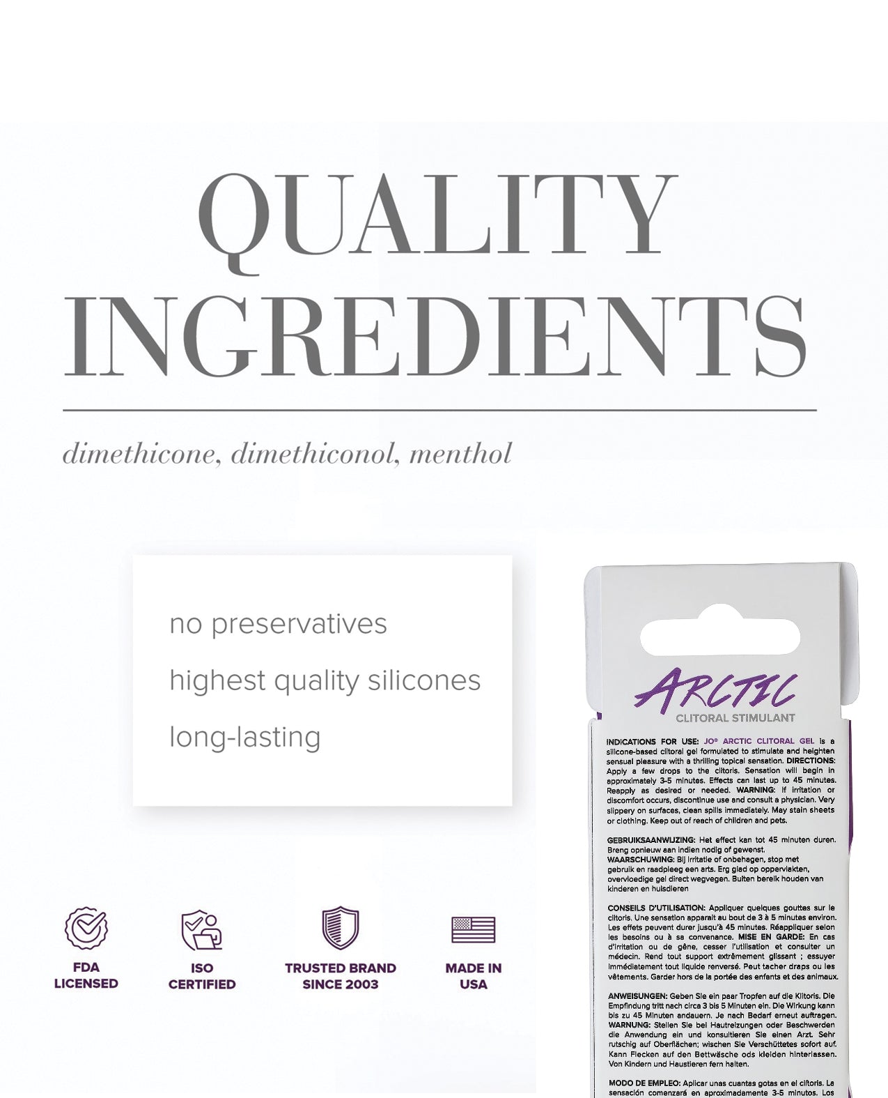 Product packaging with 'Quality Ingredients' text and branding on a white background