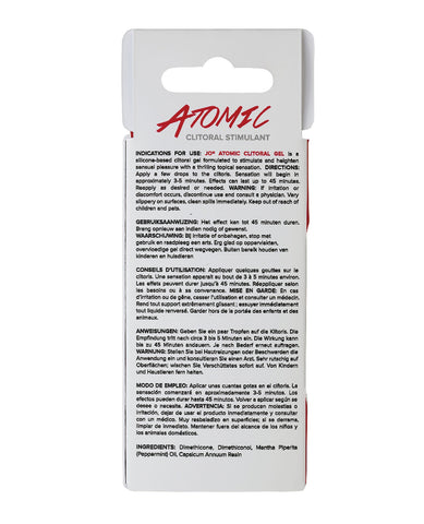 Back packaging of JO Atomic Clitoral Gel.