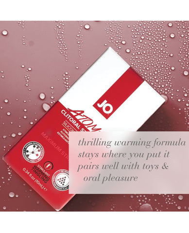 JO Atomic Clitoral Gel packaging on red background.