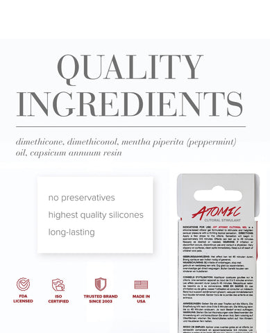 Ingredients list for JO Atomic Warming Clitoral gel