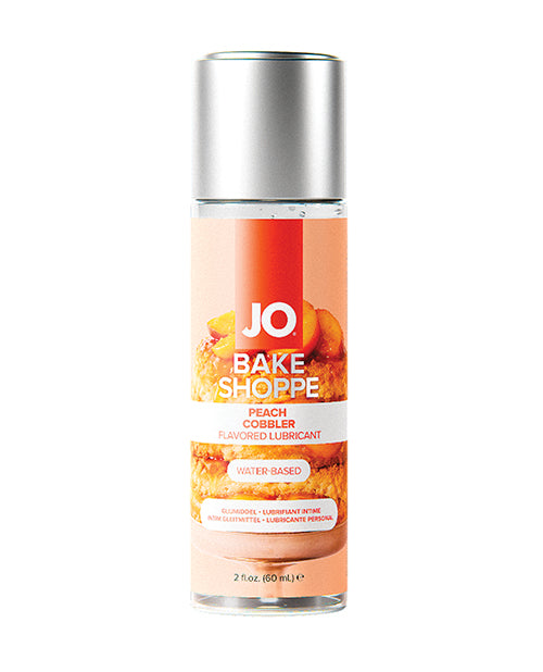 JO Bake Shoppe peach cobbler flavored lubricant bottle on a white background