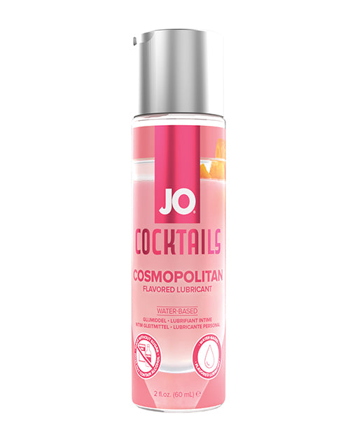 Pink bottle of JO Cocktails Cosmopolitan flavored lubricant on a white background