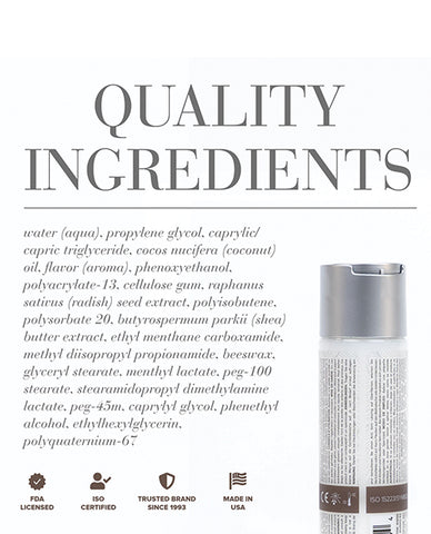 Product label with ingredients list and certification logos on a white background