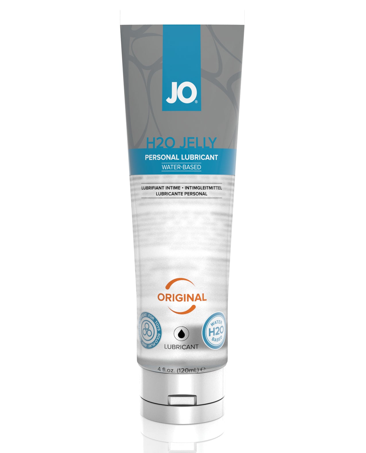 Tube of JO H2O Jelly personal lubricant on a white background
