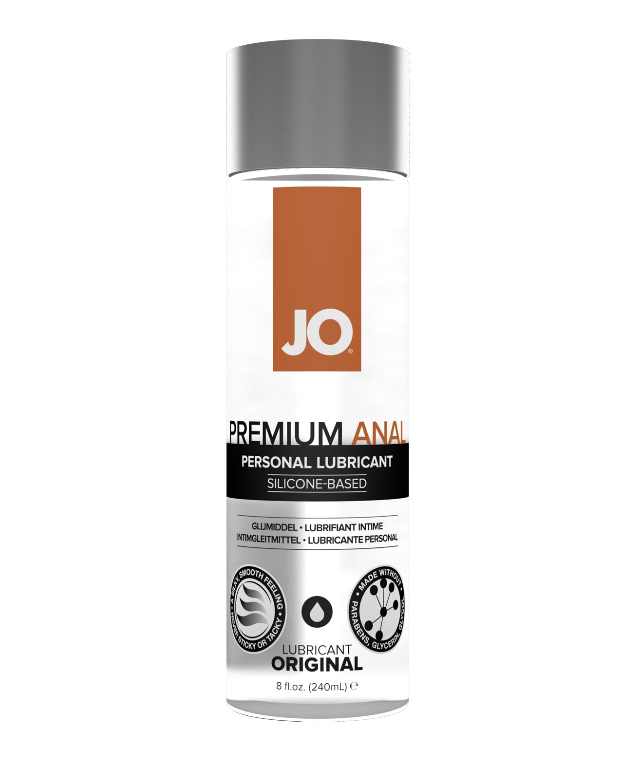 JO Premium Anal personal lubricant bottle on a white background
