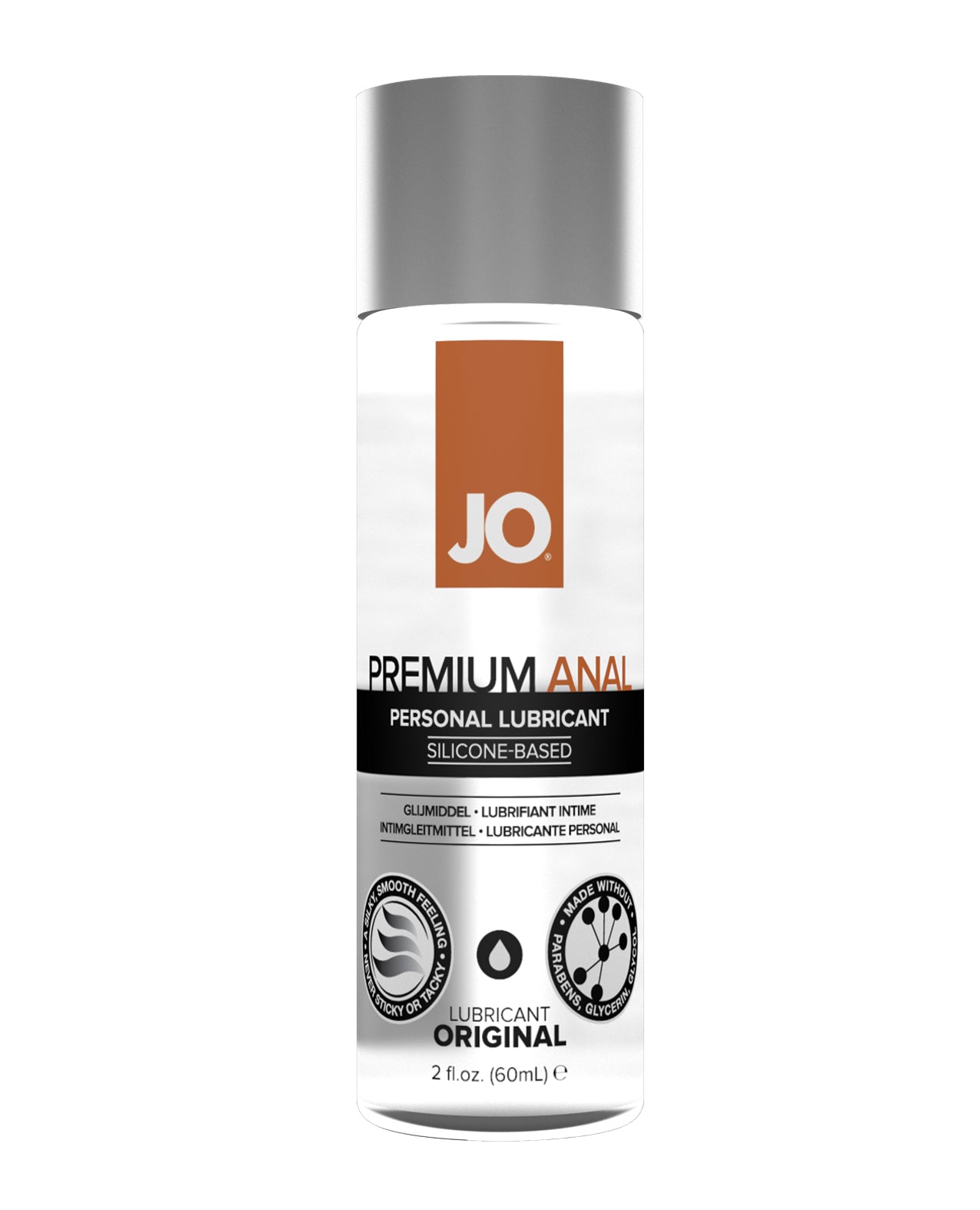 JO Premium Anal personal lubricant bottle on a white background