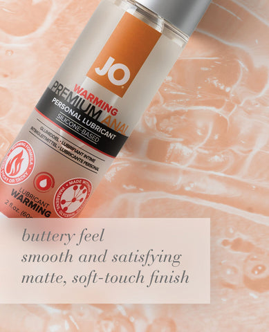 JO premium personal lubricant bottle on a textured orange background