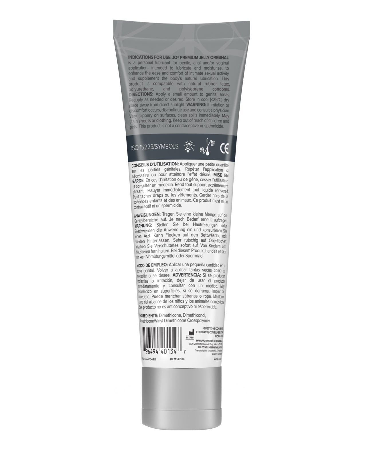 Back view of a cylindrical product packaging with text on a white background