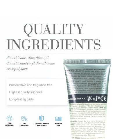 Product packaging with text about quality ingredients and product features on a white background