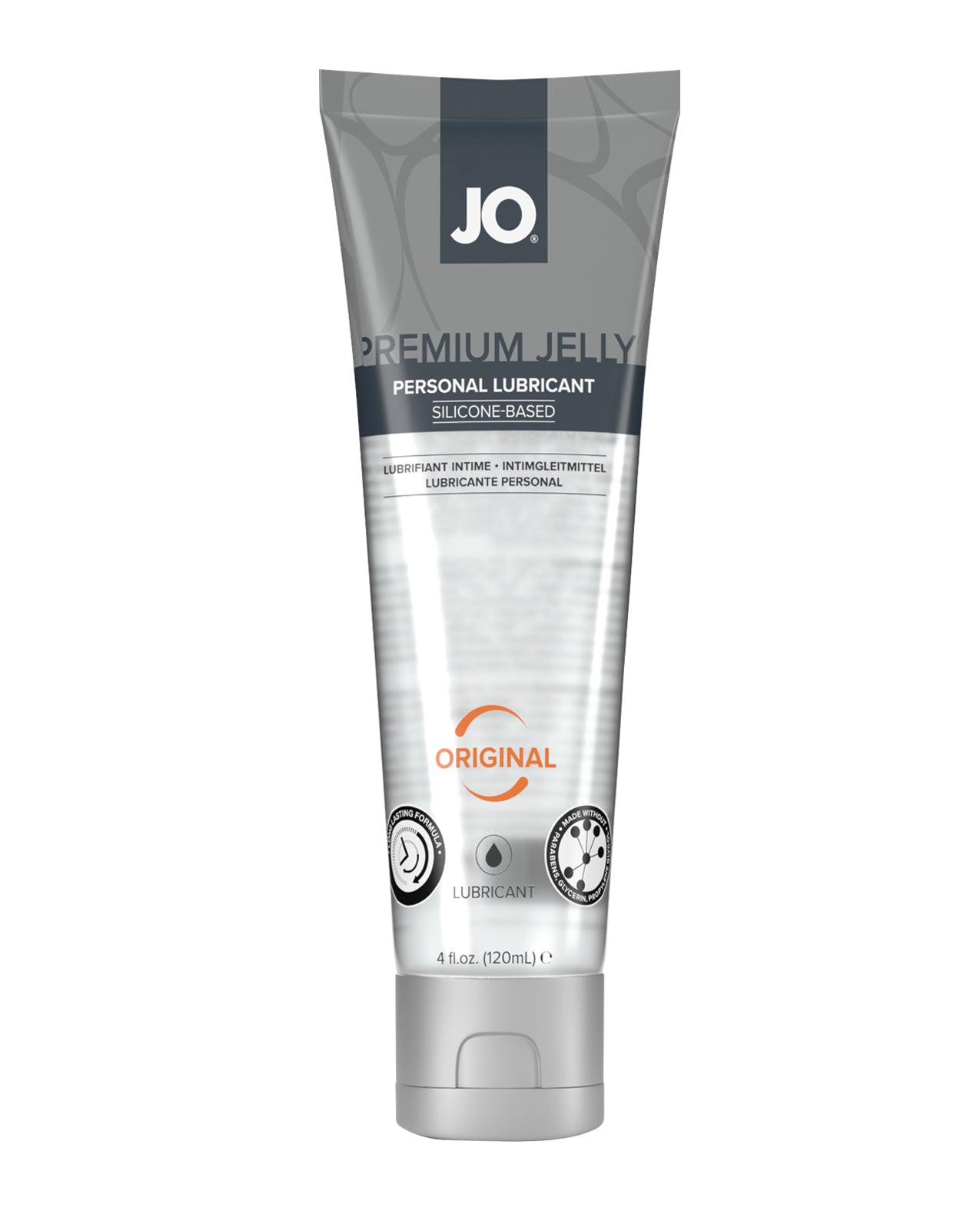 Tube of JO Premium Jelly personal lubricant on a white background