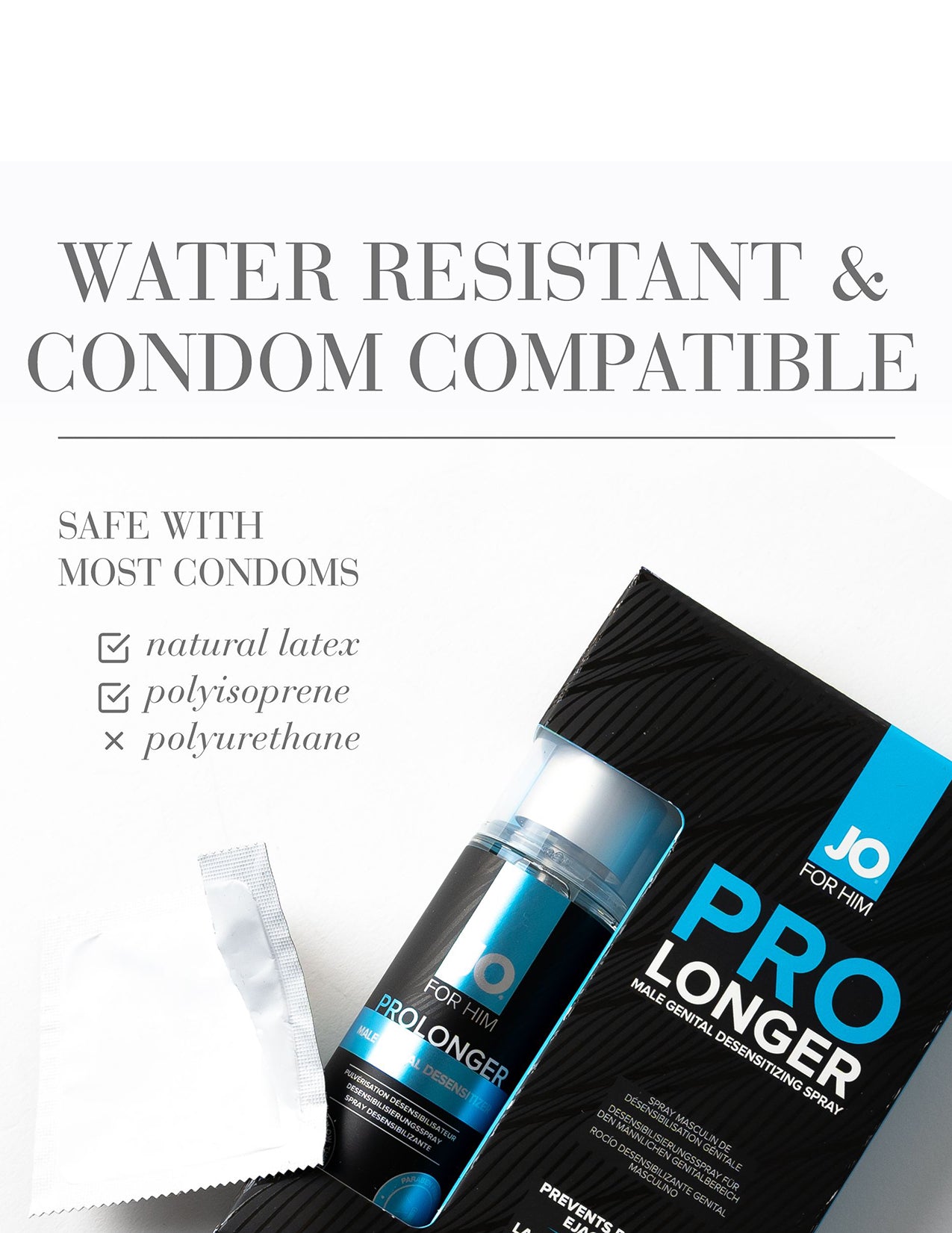 A list of condom compatibility for JO Prolonger Spray