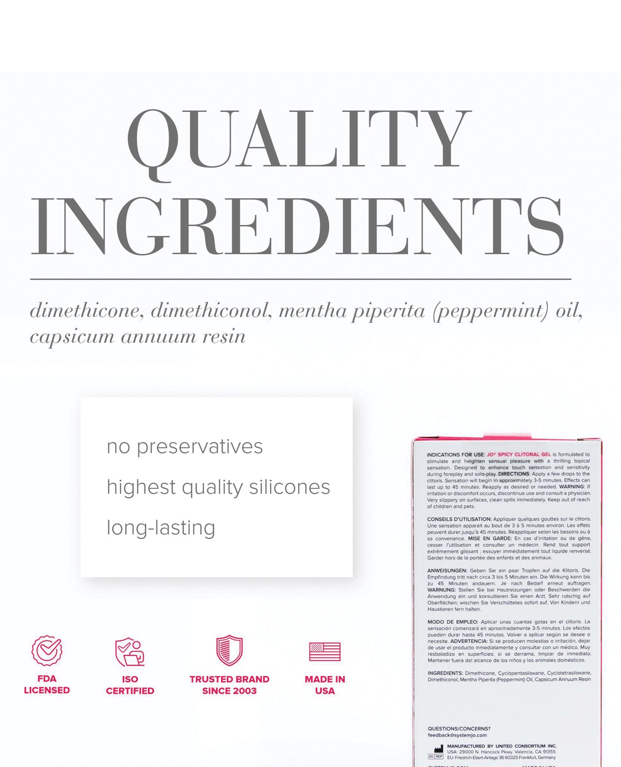 Ingredients list of JO Spicy Clitoral Gel.