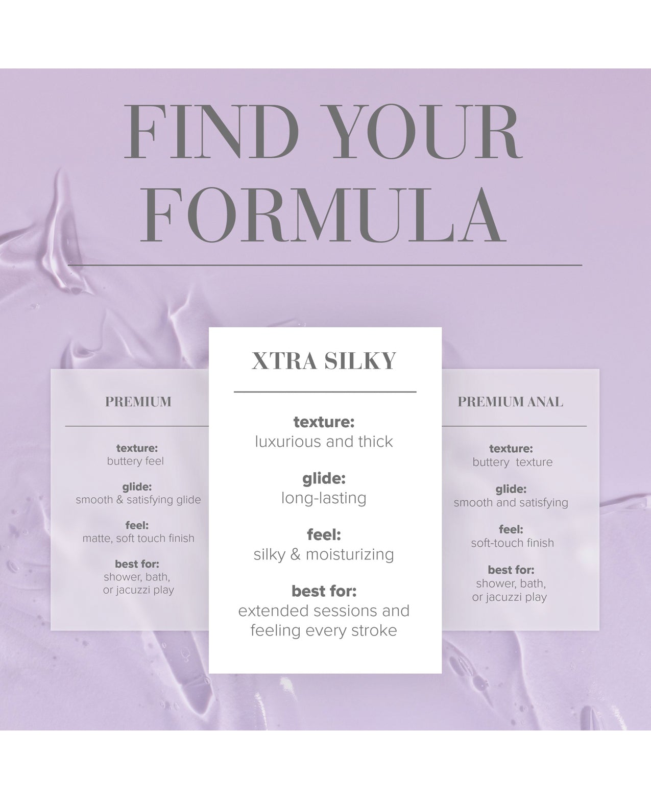 Product comparison chart for 'Xtra Silky' on a purple background with text and labels.