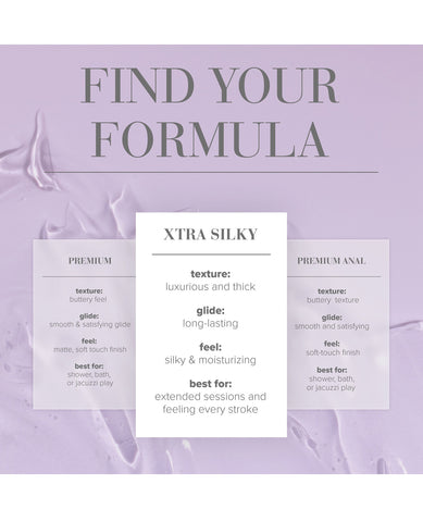 Product comparison chart for 'Xtra Silky' on a purple background with text and labels.