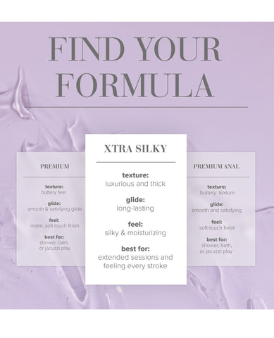 Product description card for 'Xtra Silky' on a purple background with text and product details.