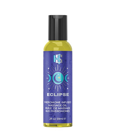 A bottle of Kama Sutra massage oil from the Celestial Collection in the fragrance "ECLIPSE".