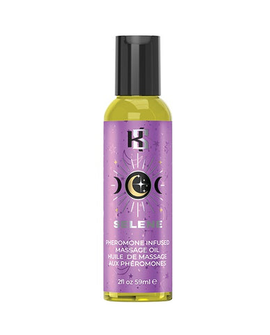 A bottle of Kama Sutra massage oil from the Celestial Collection in the fragrance "SELENE".