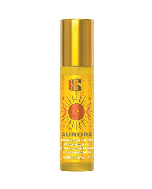A bottle of Kama Sutra pheromone infused fragrance oil from the Celestial Collection in the fragrance "AURORA". 