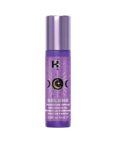 A bottle of Kama Sutra pheromone infused fragrance oil from the Celestial Collection in the fragrance "SELENE".