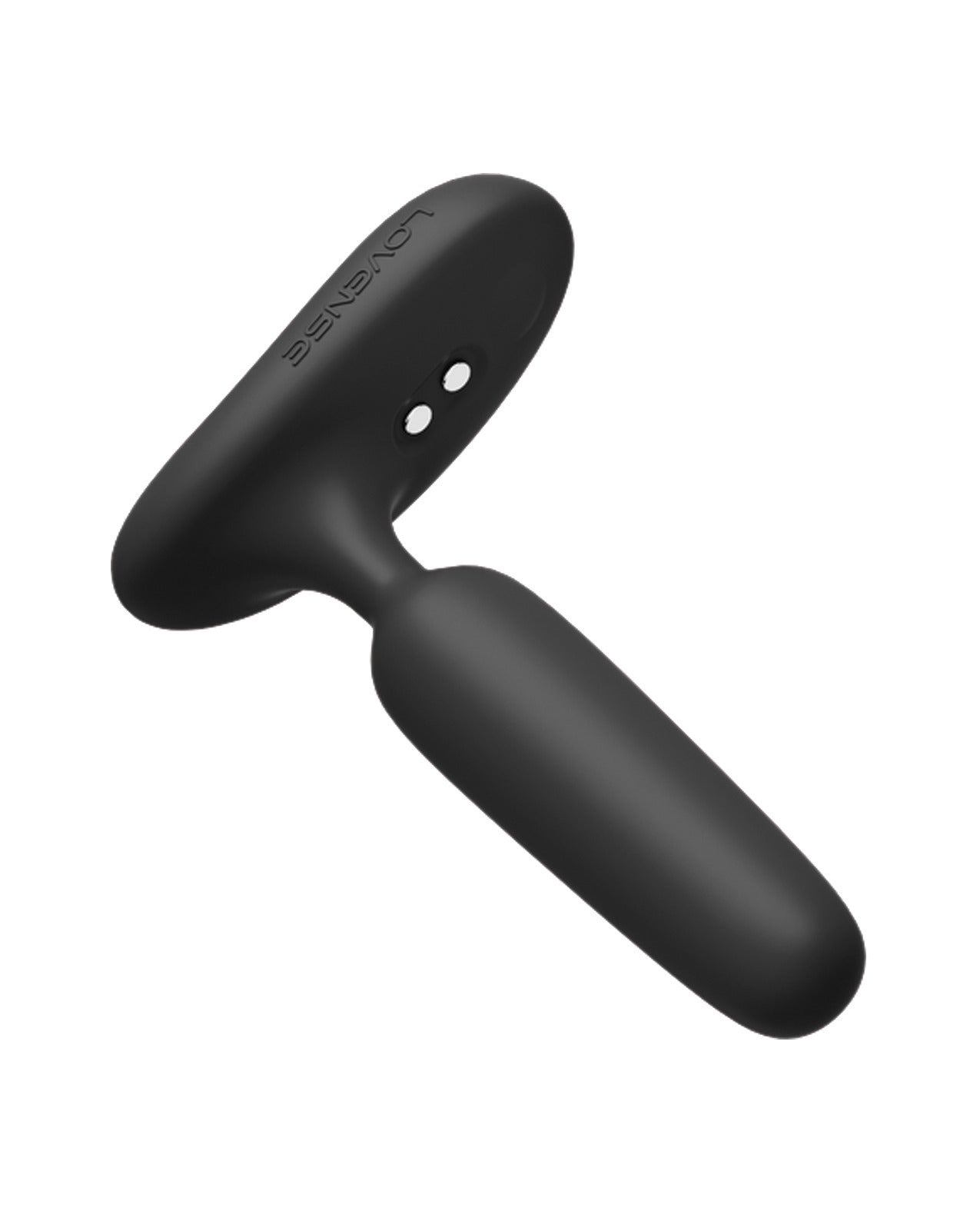 A matte black T-shaped personal massager with a textured head and the brand name 'LOVENSE' debossed on the side, shown on a plain white background.