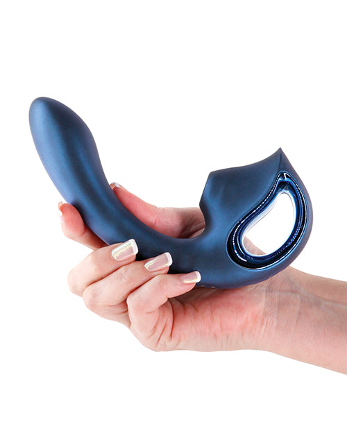 Rechargeable rabbit vibrator with soft silicone finish held in hand