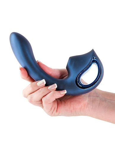 Rechargeable rabbit vibrator with soft silicone finish held in hand