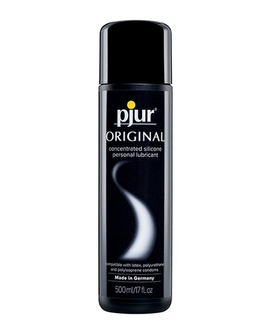 Black bottle of pjur Original personal lubricant on a white background
