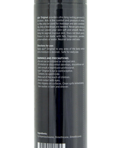 Back label of lube with text and ingredient list on a white background