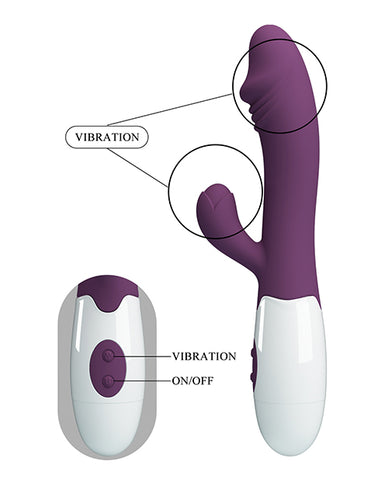 Dual stimulation vibrator with flexible bunny ears with remote