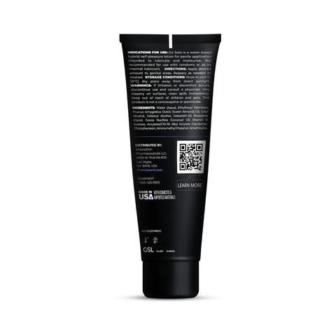Black tube with text and a QR code on a white background