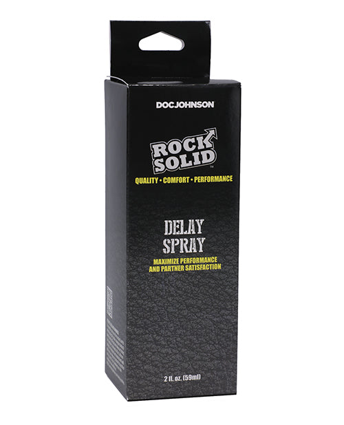 Black packaging of Doc Johnson Rock Solid Delay Spray on a white background