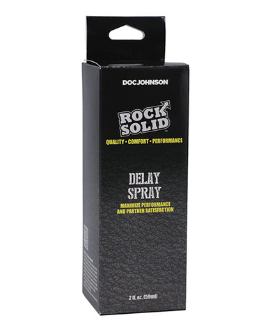 Black packaging of Doc Johnson Rock Solid Delay Spray on a white background