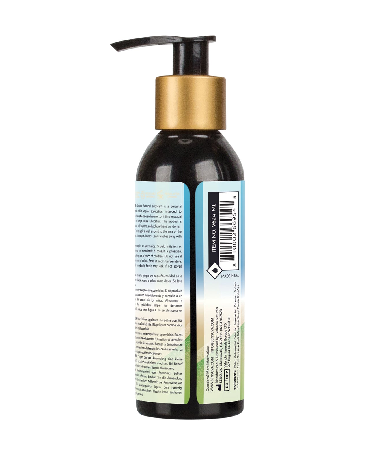 Bottle with pump and label on a white background