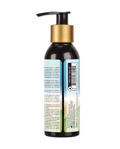 Bottle with pump and label on a white background