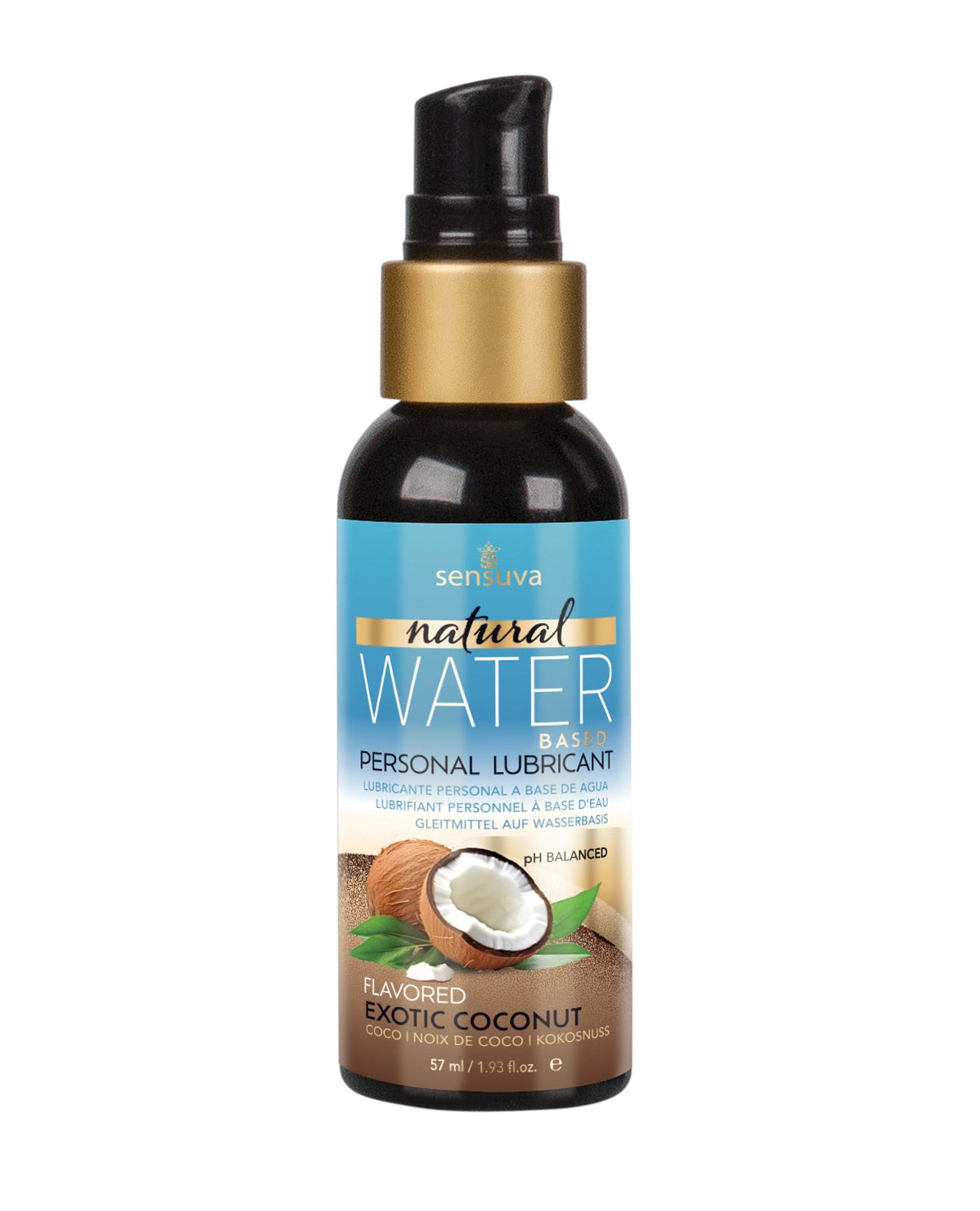 Personal lubricant bottle with coconut flavor on a white background