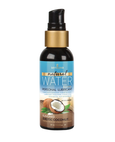 Personal lubricant bottle with coconut flavor on a white background