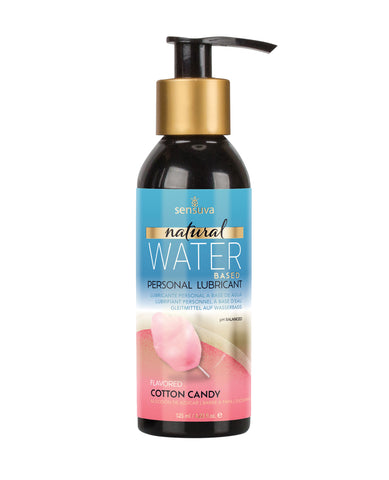Personal lubricant bottle with cotton candy flavor on a white background
