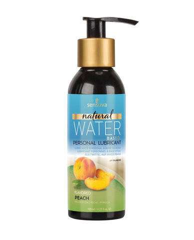 Personal lubricant bottle with peach flavor on a white background
