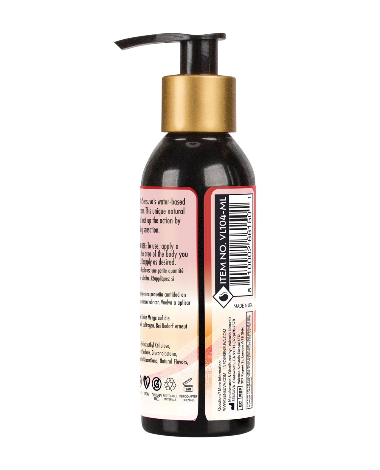 The back of a bottle of Sensuva Heat Wave.