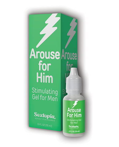 Arouse for Him stimulating gel packaging with green box and white bottle on a white background