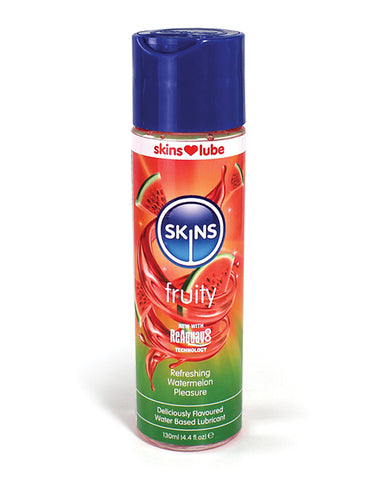 Skins fruity watermelon pleasure lubricant bottle on a white background