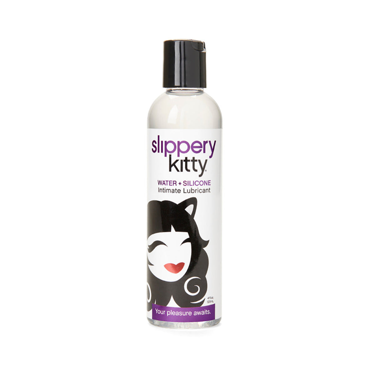 Bottle of Slippery Kitty lubricant on a white background