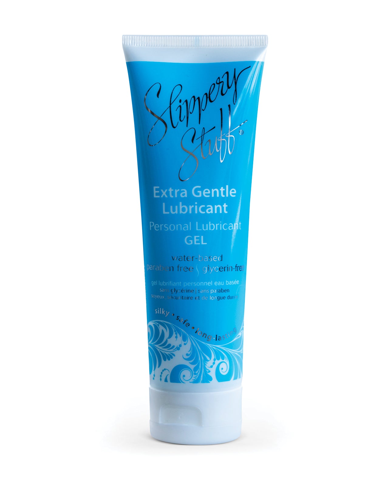 Tube of Slippery Stuff Extra Gentle Lubricant on a white background