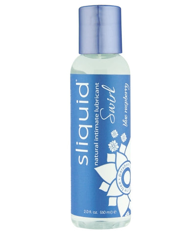 Sliquid Swirl blue raspberry lubricant bottle on a white background