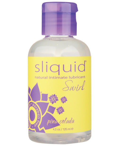 Sliquid natural intimate lubricant bottle with purple cap and label on a white background